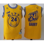 Men's Golden State Warriors #24 Rick Barry Yellow Hardwood Classics Soul Swingman Throwback The City Jersey