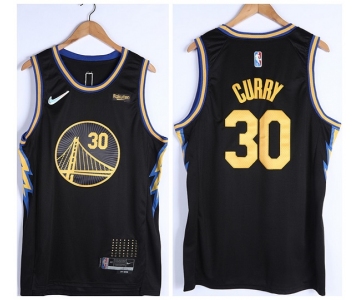 Men's Golden State Warriors #30 Stephen Curry 75th Anniversary Black Stitched Basketball Jersey