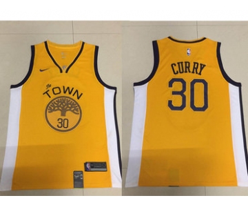 Men's Golden State Warriors #30 Stephen Curry Nike Yellow 2018/19 Swingman Earned Edition Jersey