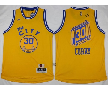 Men's Golden State Warriors #30 Stephen Curry Revolution 30 Swingman 2015-16 Retro Yellow Jersey