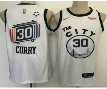 Men's Golden State Warriors #30 Stephen Curry White 2011 City Edition NEW Rakuten Logo NBA Swingman Jersey