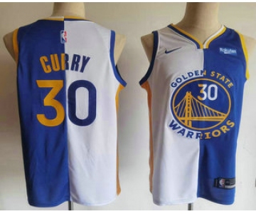 Men's Golden State Warriors #30 Stephen Curry White Blue Two Tone Stitched Swingman Nike Jersey With Sponsor