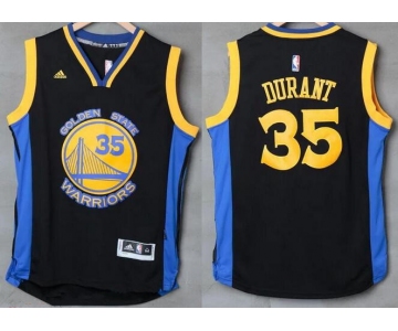 Men's Golden State Warriors #35 Kevin Durant Black With Blue Edge Stitched NBA Adidas Revolution 30 Swingman Jersey