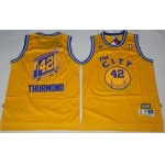 Men's Golden State Warriors #42 Nate Thurmond The City Yellow Hardwood Classics Soul Swingman Throwback Jersey