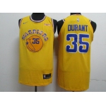 Nike Golden State Warriors #35 Kevin Durant Yellow Throwback Authentic Jersey