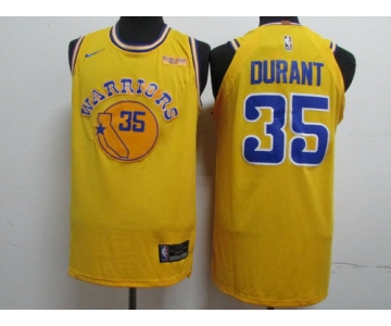 Nike Golden State Warriors #35 Kevin Durant Yellow Throwback Authentic Jersey