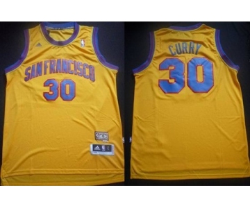 San Francisco Warriors #30 Stephen Curry ABA Hardwood Classic Swingman Yellow Jersey