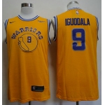 Warriors 9 Andre Iguodala Yellow Throwback Nike Swingman Jersey