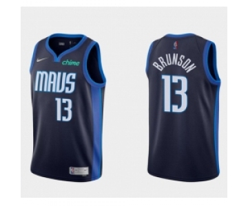 Men Dallas Mavericks 13 Jalen Brunson Navy Stitched Basketball Jersey