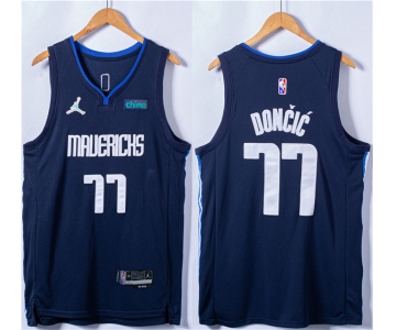 Men's Dallas Mavericks #77 Luka Doncic 75th Anniversary Navy Stitched Basketball Jersey