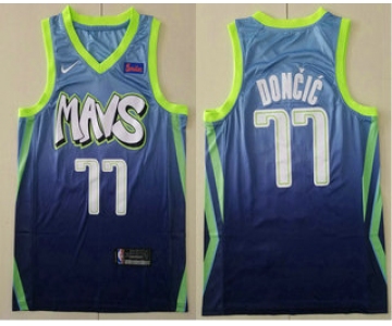 Men's Dallas Mavericks #77 Luka Doncic Blue 2020 Nike City Edition Swingman Jersey With The Sponsor Logo