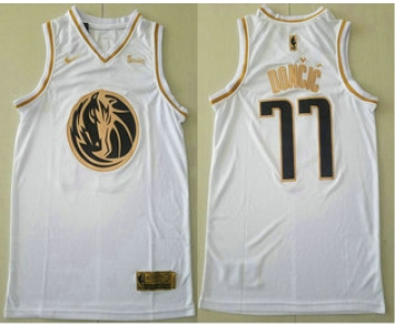 Men's Dallas Mavericks #77 Luka Doncic White Gold Nike Swingman Stitched NBA Jersey