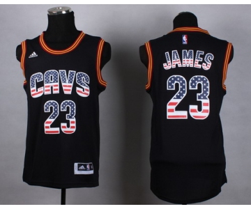 Cleveland Cavaliers #23 LeBron James Revolution 30 Swingman 2014 USA Flag Fashion Black Jersey