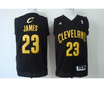 Cleveland Cavaliers #23 LeBron James Revolution 30 Swingman Black With Gold Jersey