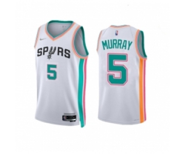 Men San Antonio Spurs 5 Dejounte Murray 2021 22 White City Edition Stitched Jersey