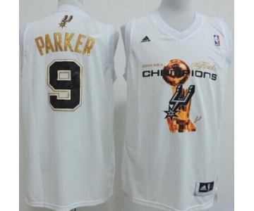 San Antonio Spurs #9 Tony Parker Revolution 30 Swingman 2014 Champions White Jersey