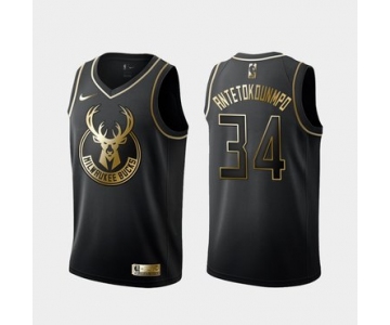 Bucks 34 Giannis Antetokounmpo Black Gold Nike Swingman Jersey