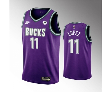 Men's Milwaukee Bucks #11 Brook Lopez 2022-23 Purple Classic Edition Swingman Stitched Basketball Jersey