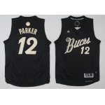 Men's Milwaukee Bucks #12 Jabari Parker adidas Black 2016 Christmas Day Stitched NBA Swingman Jersey