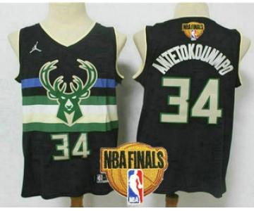 Men's Milwaukee Bucks #34 Giannis Antetokounmpo Black 2021 Finals Patch Brand Jordan Swingman Stitched Jersey