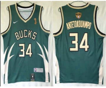 Men's Milwaukee Bucks #34 Giannis Antetokounmpo Green Nike Swingman 2021 Champions Earned Edition Stitched Jersey