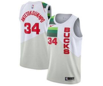 Men's Milwaukee Bucks 34 Giannis Antetokounmpo Nike White 2018-19 Swingman Earned Edition Jersey