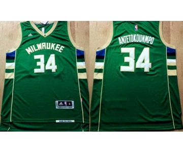 Men's Milwaukee Bucks #34 Giannis Antetokounmpo Revolution 30 Swingman 2015 New Green Jersey