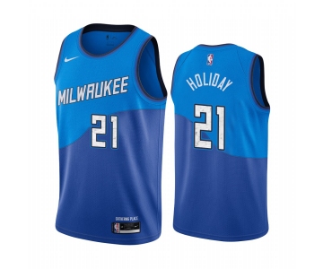 Nike Bucks #21 Jrue Holiday Blue NBA Swingman 2020-21 City Edition Jersey