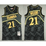 Men's Atlanta Hawks #21 Dominique Wilkins Black With Gold Hardwood Classics Soul Swingman Throwback Jersey