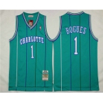 Men's Charlotte Hornets #1 Muggsy Bogues 1992-93 Blue Hardwood Classics Soul Swingman Throwback Jersey