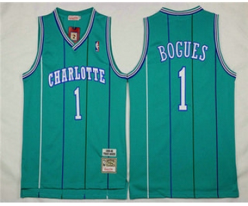 Men's Charlotte Hornets #1 Muggsy Bogues 1992-93 Blue Hardwood Classics Soul Swingman Throwback Jersey