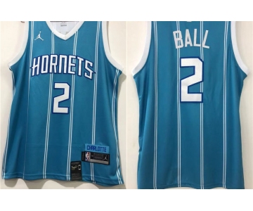 Men's Charlotte Hornets #2 LaMelo Ball Blue 2021 Brand Jordan City Edition Swingman Jersey With The Sponsor Logo