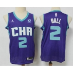 Men's Charlotte Hornets #2 LaMelo Ball Purple 2021 Brand Jordan City Edition Swingman Jersey With The Sponsor Logo