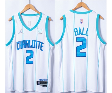 Men's Charlotte Hornets #2 LaMelo Ball White 75th Anniversary Stitched NBA Jersey