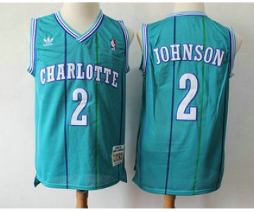 Men's Charlotte Hornets #2 Larry Johnson 1992-93 Blue Hardwood Classics Soul Swingman Throwback Jersey With Adidas