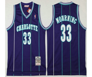 Men's Charlotte Hornets #33 Alonzo Mourning 1992-93 Purple Hardwood Classics Soul Swingman Throwback Jersey