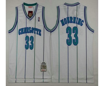 Men's Charlotte Hornets #33 Alonzo Mourning 1992-93 White Hardwood Classics Soul Swingman Throwback Jersey