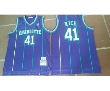 Men's Charlotte Hornets #41 Glen Rice 1992-93 Purple Hardwood Classics Soul Swingman Throwback Jersey