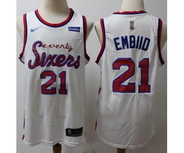 76ers #21 Joel Embiid White Basketball Swingman Hardwood Classics Jersey