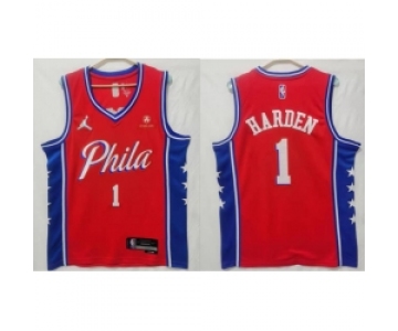 Men Philadelphia 76ers #1 James Harden statement edition Red Stitched jersey
