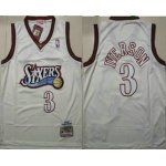 Men's Philadelphia 76ers #3 Allen Iverson 1995-96 Cream Hardwood Classics Soul Swingman Throwback Jersey