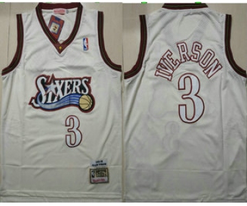 Men's Philadelphia 76ers #3 Allen Iverson 1995-96 Cream Hardwood Classics Soul Swingman Throwback Jersey