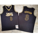 Men's Philadelphia 76ers #3 Allen Iverson 2000-01 Black Hardwood Classics Soul AU Jersey