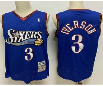 Men's Philadelphia 76ers #3 Allen Iverson 2000-01 Blue Hardwood Classics Soul Swingman Throwback Jersey