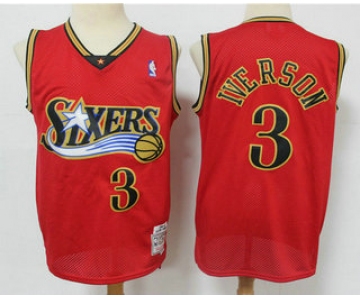 Men's Philadelphia 76ers #3 Allen Iverson Red Hardwood Classics Reload Swingman Throwback Jersey