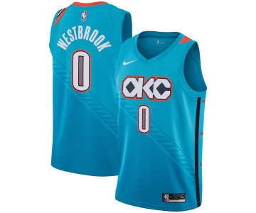 Nike NBA Oklahoma City Thunder #0 Russell Westbrook 2018-19 New Season City Edition Blue Jersey