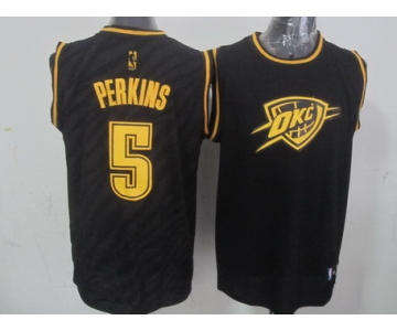 Oklahoma City Thunder #5 Kendrick Perkins Revolution 30 Swingman 2014 Black With Gold Jersey