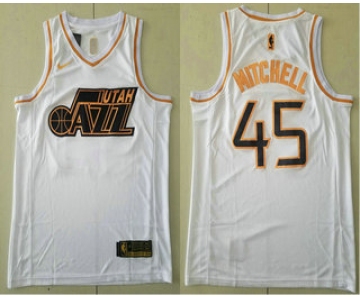 Men's Utah Jazz #45 Donovan Mitchell White Golden Nike Swingman Stitched NBA Jersey