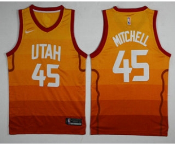 Men's Utah Jazz #45 Donovan Mitchell Yellow Nike 2017-2018 NBA Swingman City Edition Jersey