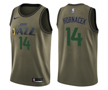 Nike Jazz #14 Jeff Hornacek Green Salute to Service NBA Swingman Jersey